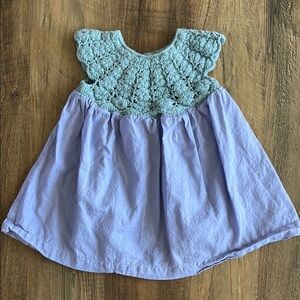 Kate Quinn Purple and Blue Crochet Sundress with Flutter Sleeves 0-3m